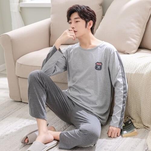 New 2020 Autumn Winter Men Cotton Pajamas Long Sleeve Male Pajama Set Men Long Pants Pajamas For Men Sleepwear Suit homewear 4XL