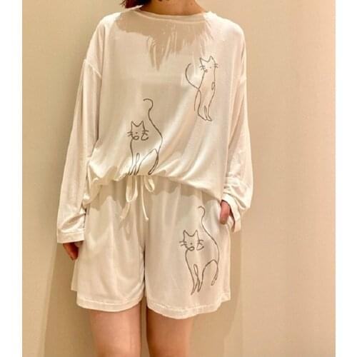 New spring soft printed suits, cute casual short-sleeved pajamas, womens pajamas set and home service