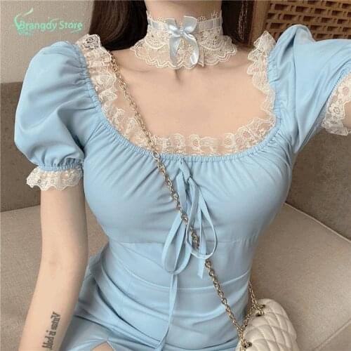 Vestido Dressesfor Women 2021 Sexy Fairy Lace Mini Dress Korean Fashion Harajuku Cotagecore Elegantes Summer Dress Sukienka