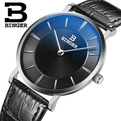 Luxury Brand Quartz Leather Strap Switzerland BINGER mens watch ultrathin Wristwatches Waterproof 1 year Guarantee B9013-2