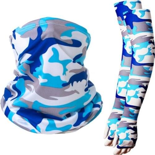 Head Puff Headscarf Nets Ice Silk Arm Sleeve Anti -UV Sports Cycling Cuff with Scarf Sunscreen Magic Bandana Breathable