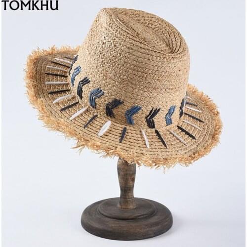 New Summer Hand-knitted Straw Raffia Hat Panama Hat Ethnic Style Men And Women Jazz Caps Captain Embroidery Sun Hat Glasses Cape