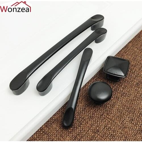 Modern Matte Black Furniture Hardware Cabinet Handles Solid Aluminum Alloy Kitchen Cabinet Wardrobe Single Hole Knobs