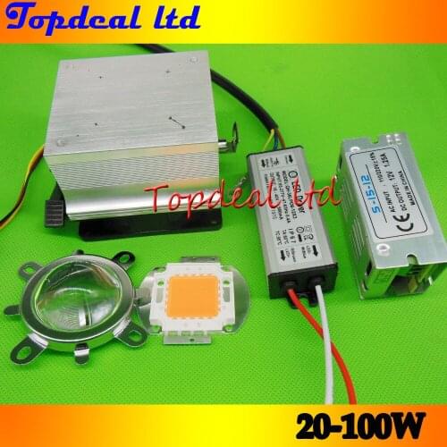 1set 30W 50W 100W led growth plant light 380-840nm kit,chip,AC driver,heatsink,cooling fan ,led lens
