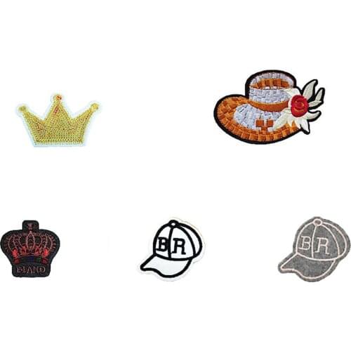 Crown hat Embroidery iron on patches hot melt adhesive Applique patch Stripes for jeans Scrapbooking DIY Clothing Accessories