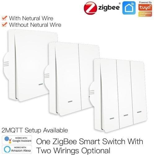 Tuya ZigBee Smart Light Switch No Neutral Wire No Capacitor Needed Smart Life 2/3 Way Works with Alexa Google Home 2MQTT