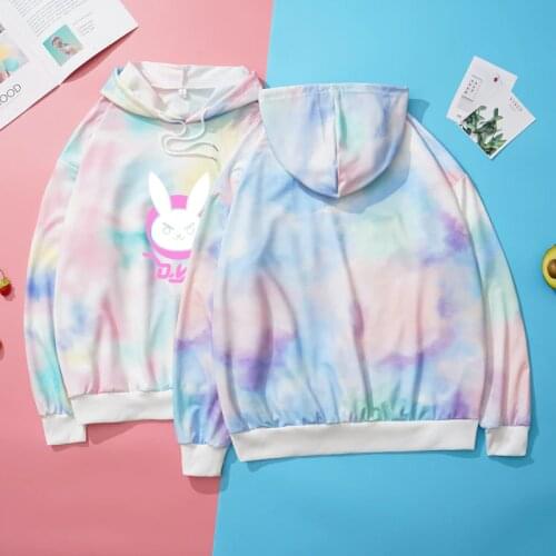 Tie Dye Women Hoodies Cartoon Rabbit Print Harakuju Hooded Sweatshirts 2021 Summer Plus Size Kawaii Pullover Couples Clothing