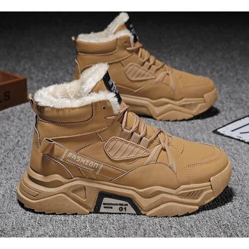 High Top Sports Shoes Mens Winter Plush Thickened Warm Cotton Shoes Casual Men Boots Fashionable Snow Boots