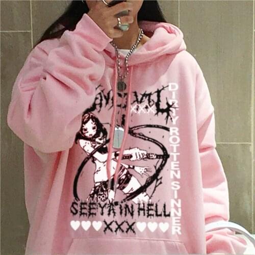 Y2K Pink Cute Cartoon Sweet Girls Japanese Pullover Sweatshirts Harajuku Kawaii Casual Top Streetwear Vintage Loose Women Hoodie