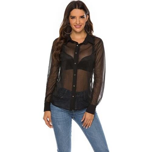 Black Mesh Shirt Sexy Blouse Women Tops Summer Girls Ladies Night Club Wear Top See Through Shirts Sexy Blouses Button Up Shirt