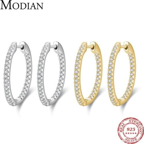 Modian Authentic Silver Sparkling Wedding Earring 925 Sterling Silver Circle Clear CZ Hoop Earrings For Women Wedding Jewelry