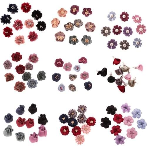 10pcs Assorted Color Sewing Fabric Flower Embellishment For DIY Hair Accessories
