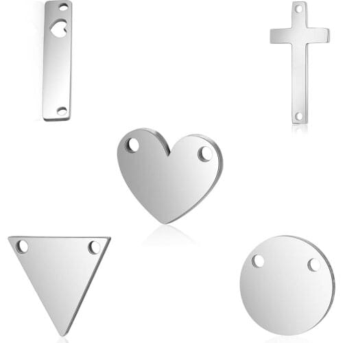 10pcs 316L Stainless Steel Geometric Triangle Rectangle Bar Charm Silver Tone Love Heart Cross Necklace Connector Jewelry Crafts