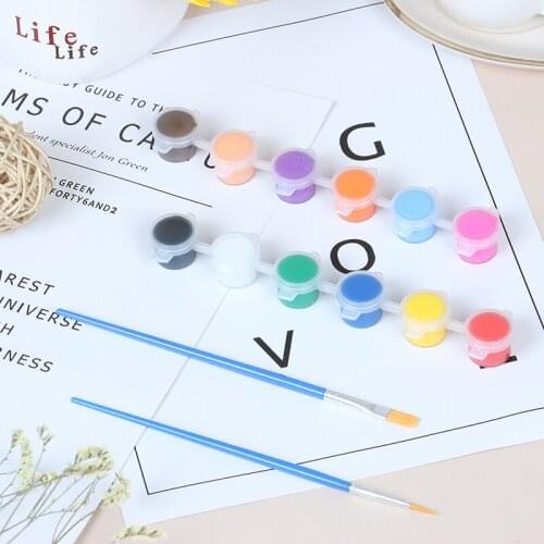 12 Colors With 2 Paint Blue Brushes Per Set Acrylic Paints For Oil Painting Nail Art Clothes Art Digital Wall Painting Set