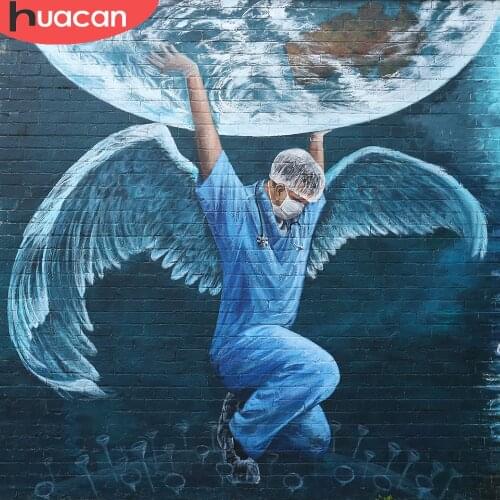 HUACAN Diy Diamond Painting Doctors Angel Embroidery Mosaic Portrait Earth Home Decoration Crystal Diamond Art