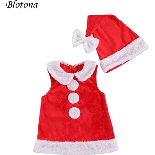 Blotona Cute Infant Christmas Costume 2Pcs Clothes Set, Girls Boys Santa Claus Vest Red Coral Fleece Sleeveless Vest+Cap 0-3Y
