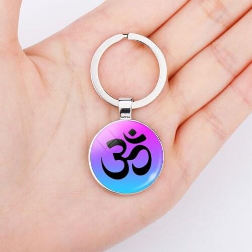 Om Yoga Buddha Symbol Double Face Stainless Steel Key Chain Glas Dome Keychain Women Men Fashion Indian Jewelry Bag Pendant