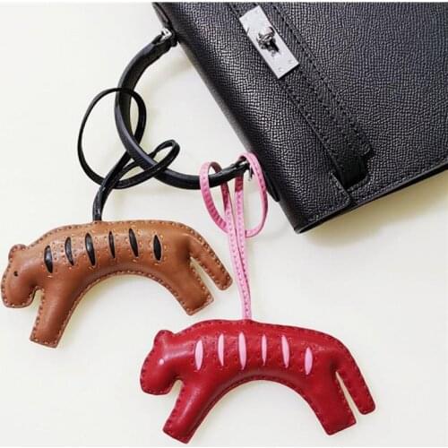 Animal Tigher Keychain For Mens Car Ornaments Pendant 100% Real Leather Women Charm Bag Holder Accessories Fashion Gift Chain