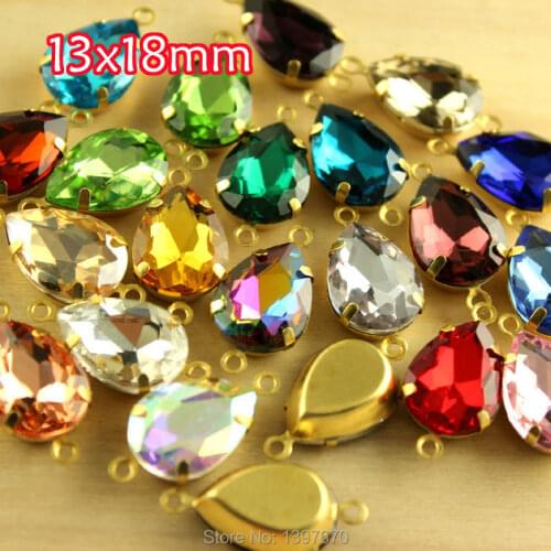 20pc 13x18mm teardrop crystal stones Rhinestone double Daggle Beads pendant sew on stones diy dress jewelry accessories
