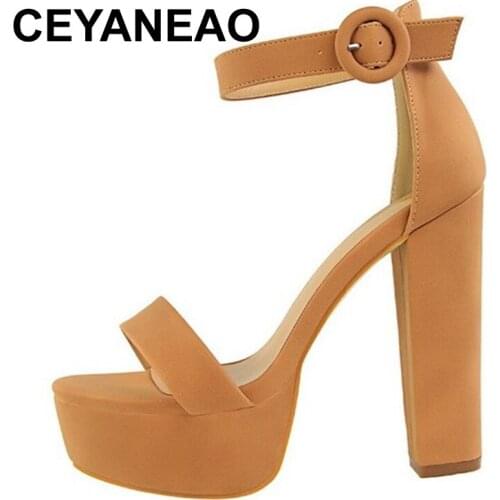 CEYANEAOSummer Block 13cm High Heels Sandals Women Classic Sexy Pumps Ladies 4.5cm Platform Red Valentine Party Strap Quality Sh
