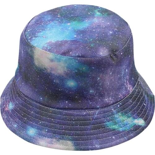 Reversible Bucket Hat Unisex Star Universe Pattern Packable Cap Fisherman Boonie Cap Sunscreen Beach Hats Travel Fashion