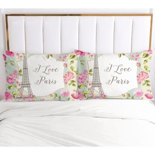 Eiffeltower Printed 2 PCS Rectangle 100% Polyester Pillow Case Super Soft Pillowcases Washable Home Bed Adornment Pillowcase