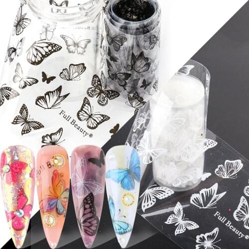 100x4cm Roll Butterfly Nail Foil 3D Flower Nail Transfer Slider Summer Black White Starry Paper Sexy Decal Nail Decor SA1808