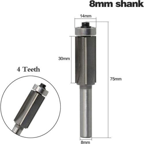4 Teeth Router Bit Extra Long Bearing Woodworking Tools Milling Cutter 8MM Shank Wood Router Cutter 30mm Blade 14mm Bearing 1Pcs