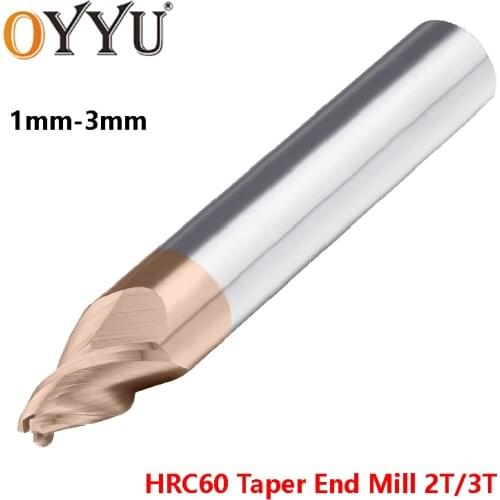 OYYU Solid Carbide Taper Route Bit 0.5 0.8 1 2 3mm CNC Tungsten Steel End Mill Slope Milling Cutter 10° 15° 2/3 Flute