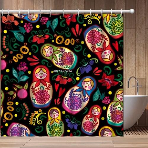 Colorful Russian Doll Butterfly Print Shower Curtain 3D Creative Bathroom Decoration Waterproof and Mildew Proof Shower Curtain