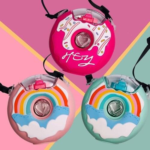 New Summer Cute Donut Water Bottle With Straw Creative Round Kids Cup Portable Leakproof Bottle BPA Free