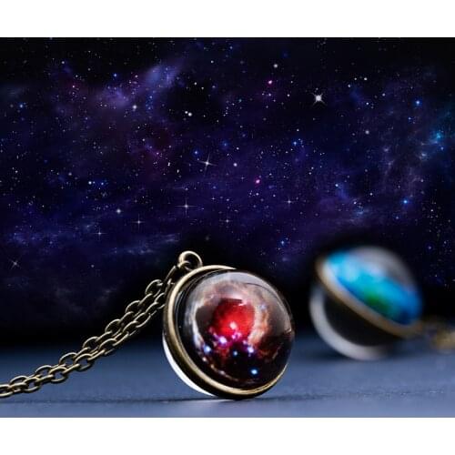 Universe Nebula Moon Sphere Crystal Ball Glass Necklace Handmade Double Side Glass Ball Pendant Solar System Outer Space