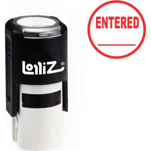 LolliZ "ENTERED" W/Line Round Self-Inking Stamp, Teacher Stamp W/Lid, Laser Engraved Rubber, RED