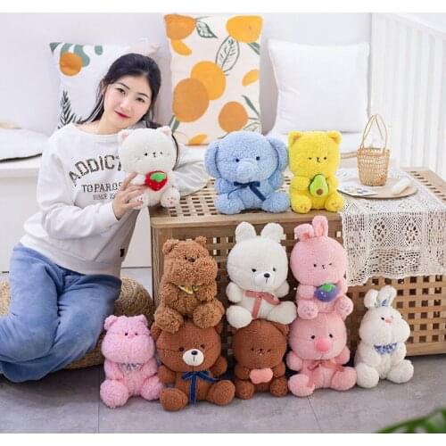 Hot 23CM Lovely Animals Stuffed Plush Baby Doll Kawaii Brown Teddy Bear/Rabbit/Pig/Cats/Elephant Toy Kids Girls Birthday Gift