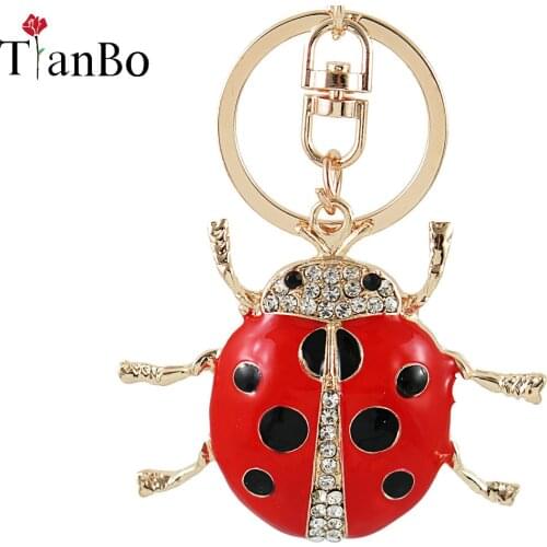 Cute Rhinestone Ladybug Beetle Keychain Key Chain Holder Bag Charm Car Key Chain Accessories Gifts