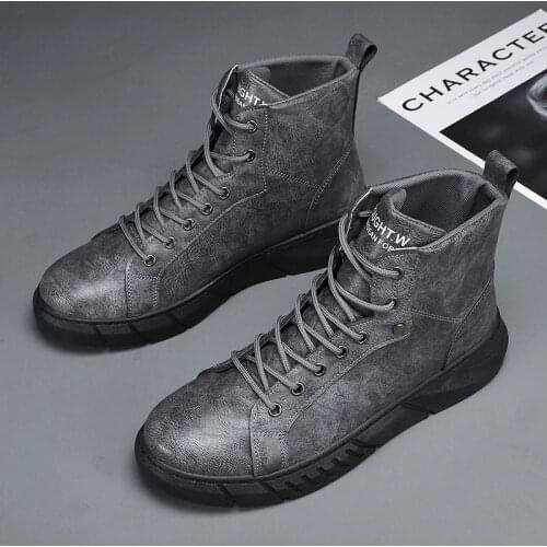 2020 Winter New Mens Short Boots Casual Tooling Boots Hight-Top Waterproof Boots Mens Fashion All-match Military Boots