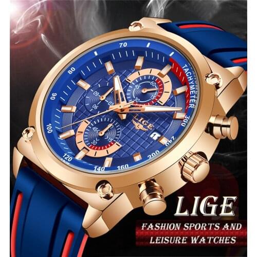 2021 New Mens Fashion Casual Chronograph Quartz Watch Silicon Strap Date Male Luminous Wristwatches LIGE 10004