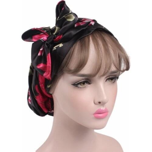 58cm Soft Silk Hair Caps For Sleeping Hat Women Night Shower Adjustable Ladies Haircare Bonnet Headwear Styling Accessories