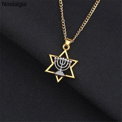 Nostalgia 10Pcs Menorah Star Of David Religious Jewish Pendant Judaica Magen Men Necklace Hebrew Israel Mitzvah Hanukkah Jewelry