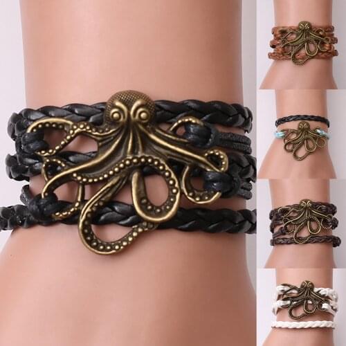 Unisex Alloy Octopus Design Braided Bracelet Party Jewelry Accessories