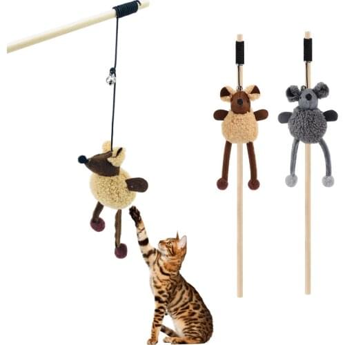 Plush Mouse Ticking Cat Stick Toy Interactive Cat Toy Stick With Bell Teaser Wand Plush Toys Cat Stick Tease Playing Supplies