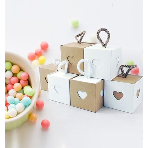 50Pcs/lot Paper Love Heart Candy Boxes Kraft Gift Box Packaging with Ribbon Baby Shower Wedding Birthday Christmas Party Supplie