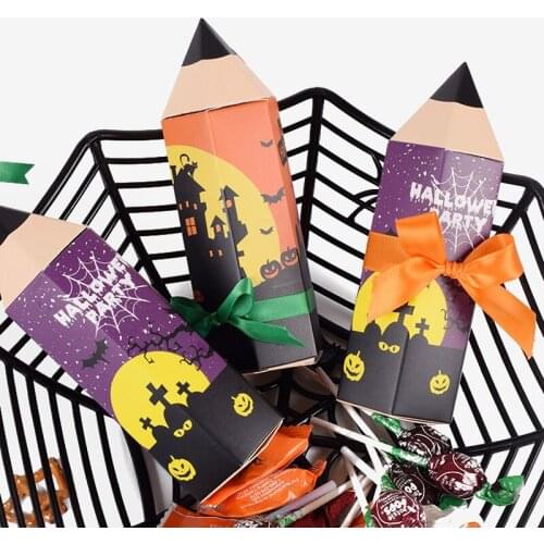 Pencil Shape Gift Boxes Happy Halloween Packaging Candy Horror Ghost Gift Cookie Box Trick or Treat Halloween Party Supplies