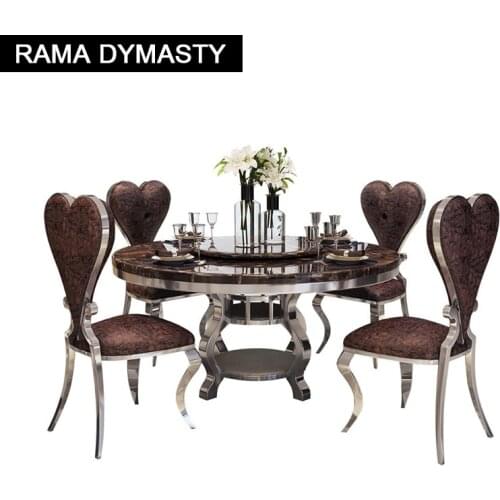Rama Dymasty stainless steel Dining Room Set Home Furniture modern marble dining table and 6 chairs,round dining table