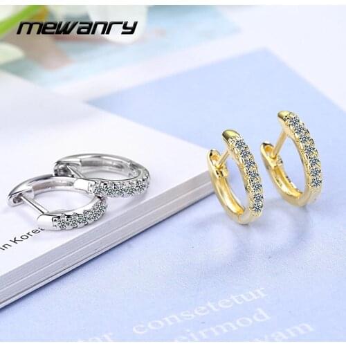 Mewanry Prevent Allergy 925 Sterling Silver Hoop Earrings Trend Elegant Sweet Zircon Bride Jewelry Party Birthday Gift for Women