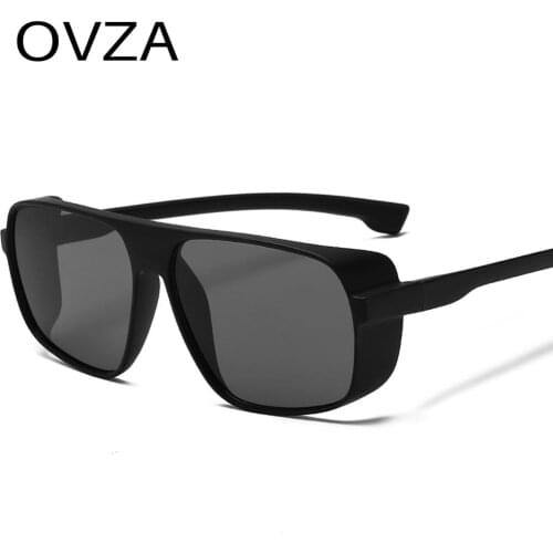 OVZA Cool Steampunk Sunglasses Men Rectangle Reflective Mirrored Sunglasses Male Fashion UV400 Punk Style Eyewear S8005