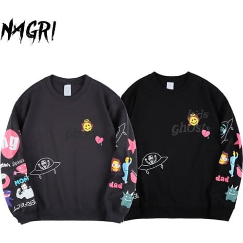 NAGRI Men Kid Ghosts Hoodies Hip Hop Streetwear Vintage Pullover Hoodies Casual Fashion Sweatshirts Hoodies Autumn Spring Winter
