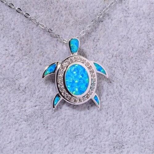 Vintage Blue Opal Sea Turtle Tortoise Necklaces Ocean Waves Beach Pendants Necklaces Women Men Unisex Jewelry Mothers Day Gift