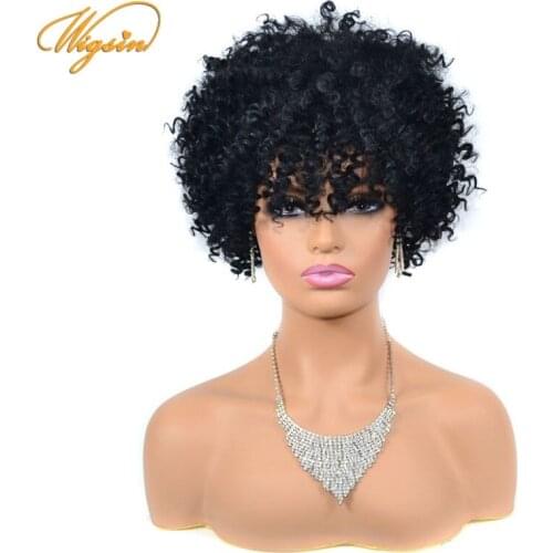 WIGSIN Afro Kinky Curly Short Synthetic Wig Natural Black Brown Gray Wigs For Women