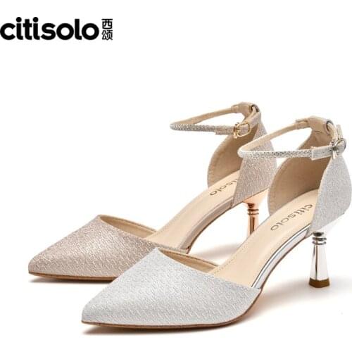 X1107 / Xisong 2021 Summer New Elegant Stiletto High Heels Fashion One Button Sandals Back Empty Womens Shoes